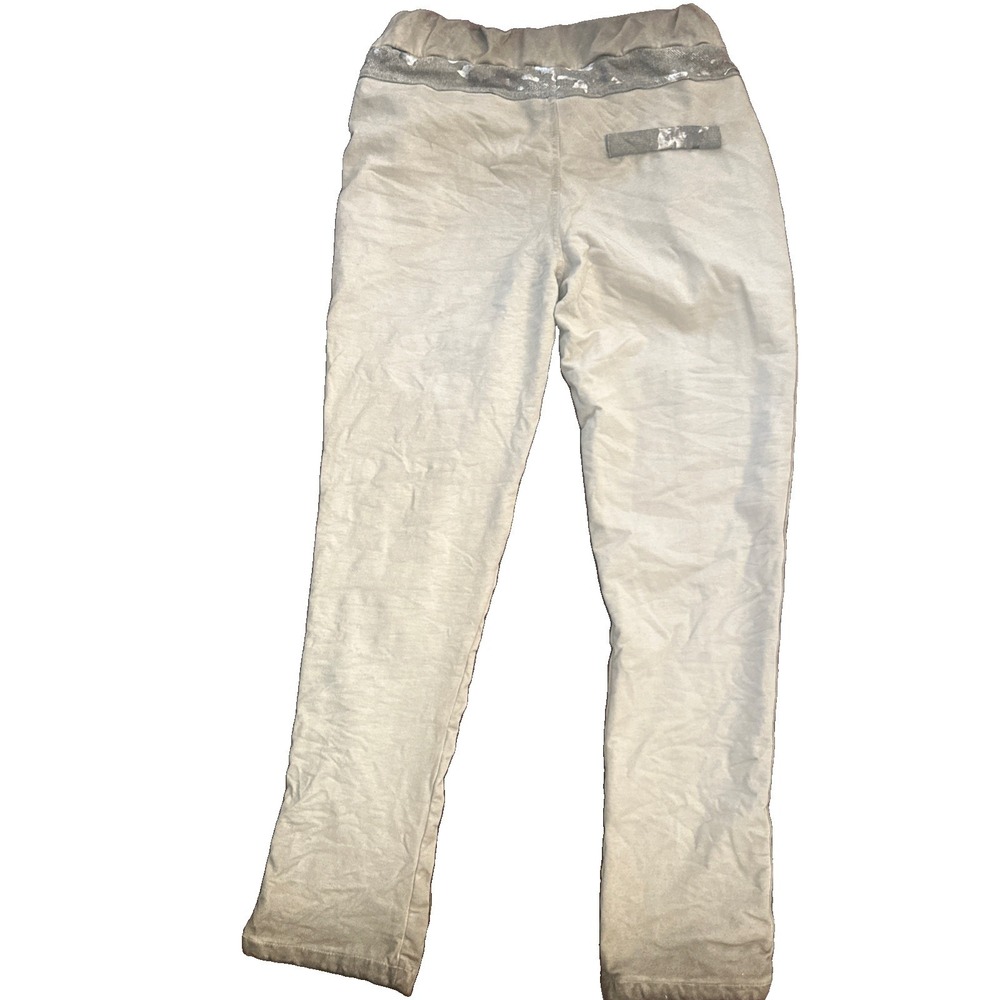 NWT SCANDAL Made in Italy Sequin Star Patchwork Jogger Pants Washed Khaki Size 8 - Picture 8 of 8